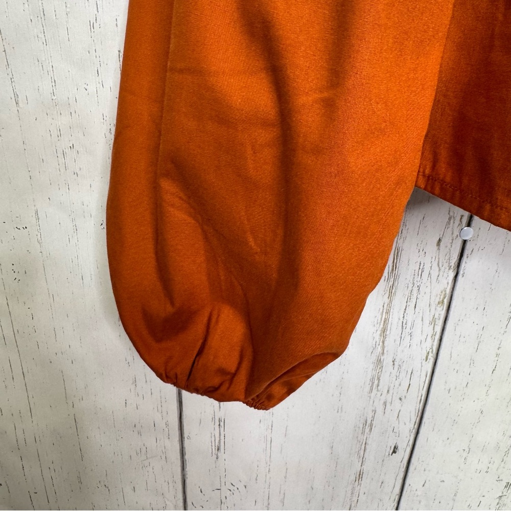 Abercrombie & Fitch Burnt Orange Smocked Peasant Blouse Puff Sleeve Size L Boho - Picture 5 of 12